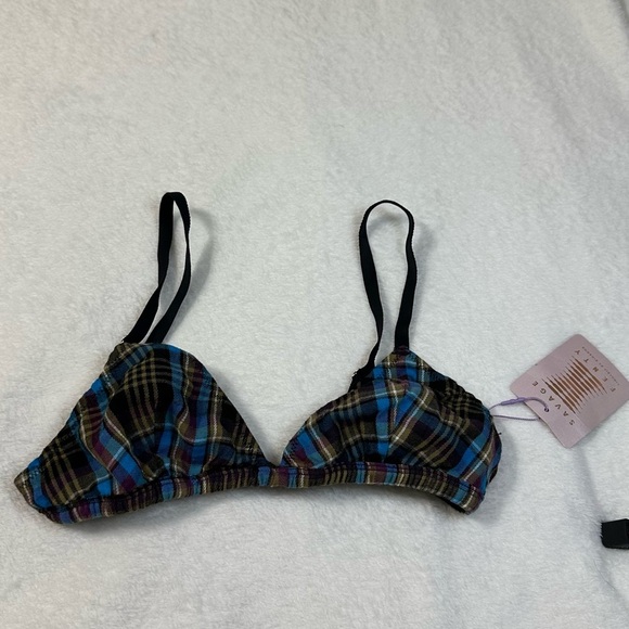 NWT Savage X Fenty Black and Blue  Tied Up Tartan Bralette Intimates - Picture 5 of 9